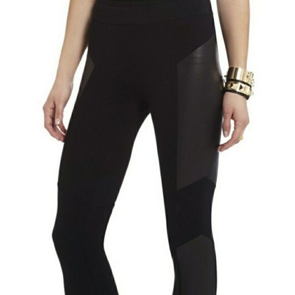Bcbgmaxazria mari faux leather panel black leggings size small @W - Picture 2 of 13